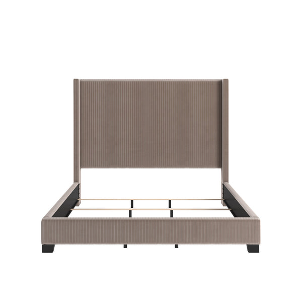 Damara Pleated Velvet Upholstered Eastern King Bed Rubberwood Frame Modern Bedroom