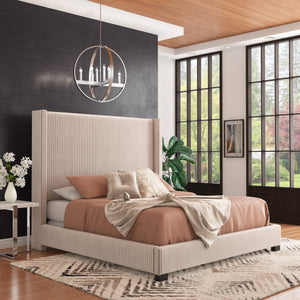 Damara Pleated Velvet Upholstered Eastern King Bed Rubberwood Frame Modern Bedroom