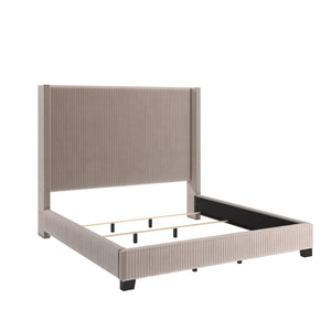 Damara Pleated Velvet Upholstered Eastern King Bed Rubberwood Frame Modern Bedroom