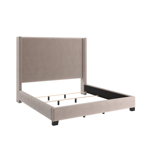 Damara Pleated Velvet Upholstered Eastern King Bed Rubberwood Frame Modern Bedroom