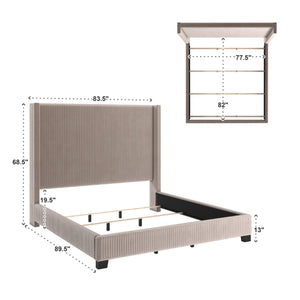 Damara Pleated Velvet Upholstered Eastern King Bed Rubberwood Frame Modern Bedroom