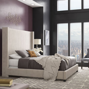 Damara Pleated Velvet Upholstered Eastern King Bed Rubberwood Frame Modern Bedroom
