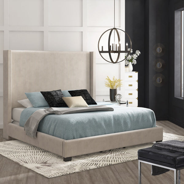 Damara Pleated Velvet Upholstered Eastern King Bed Rubberwood Frame Modern Bedroom
