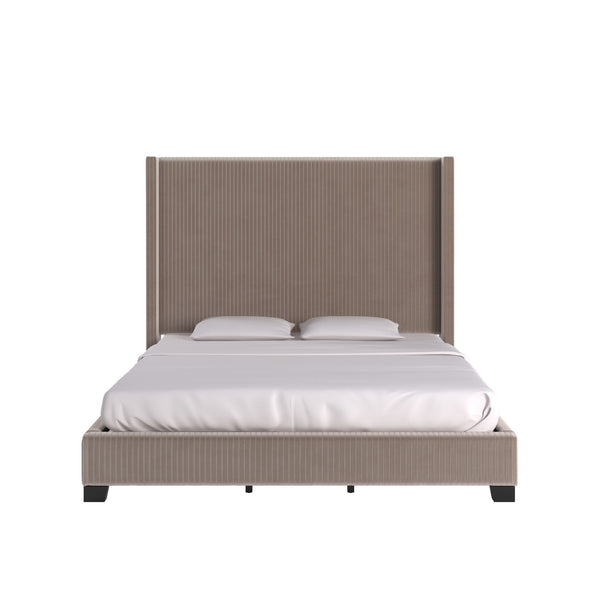 Damara Pleated Velvet Upholstered Eastern King Bed Rubberwood Frame Modern Bedroom