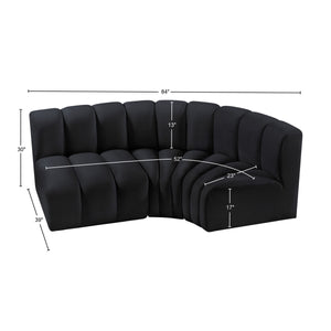 Arc Black Velvet Modular Sofa 103Black-S3A Meridian Furniture