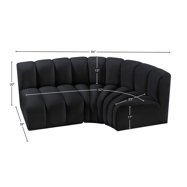 Arc Black Velvet Modular Sofa 103Black-S3A Meridian Furniture
