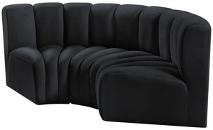 Arc Black Velvet Modular Sofa 103Black-S3C Meridian Furniture