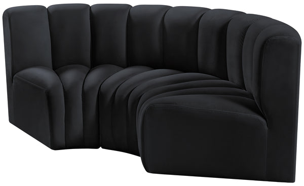 Arc Black Velvet Modular Sofa 103Black-S3C Meridian Furniture