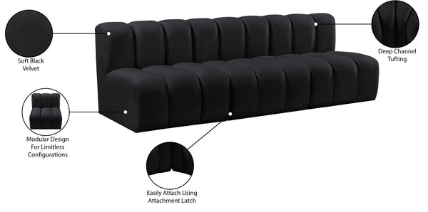 Arc Black Velvet Modular Sofa 103Black-S3F Meridian Furniture