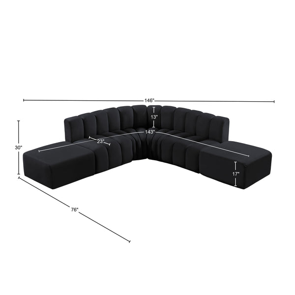Arc Black Velvet Modular Sofa 103Black-S6C Meridian Furniture