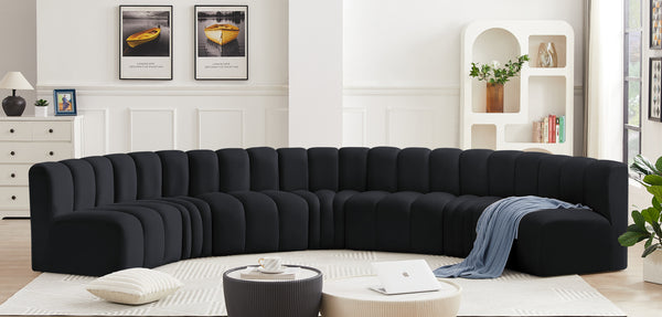 Arc Black Velvet Modular Sofa 103Black-S7B Meridian Furniture