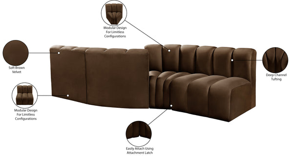 Arc Brown Velvet Modular Sofa 103Brown-S4A Meridian Furniture