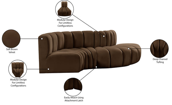 Arc Brown Velvet Modular Sofa 103Brown-S4D Meridian Furniture