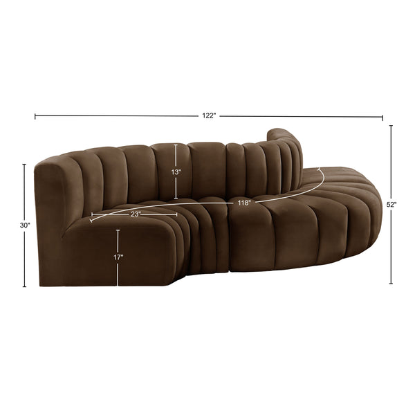 Arc Brown Velvet Modular Sofa 103Brown-S5B Meridian Furniture