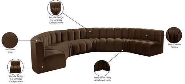 Arc Brown Velvet Modular Sofa 103Brown-S8B Meridian Furniture