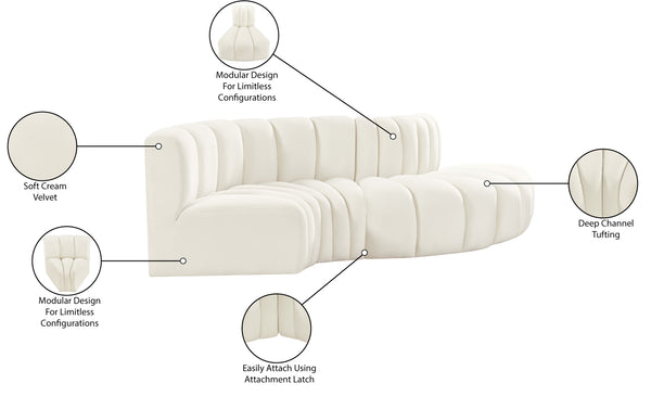 Arc Cream Velvet Modular Sofa 103Cream-S4D Meridian Furniture