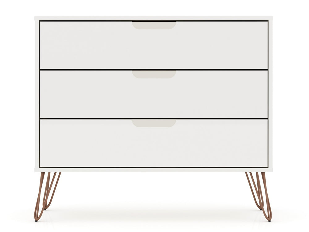 Manhattan Comfort Rockefeller Mid-century Modern Dresser With 3 Drawers In White - Stylish Storage For Your Bedroom White Mdf 103gmc1
