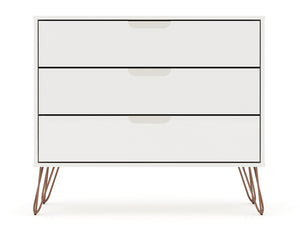 Manhattan Comfort Rockefeller Mid-century Modern Dresser With 3 Drawers In White - Stylish Storage For Your Bedroom White Mdf 103gmc1
