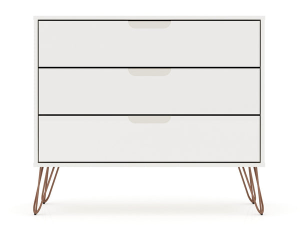 Manhattan Comfort Rockefeller Mid-century Modern Dresser With 3 Drawers In White - Stylish Storage For Your Bedroom White Mdf 103gmc1