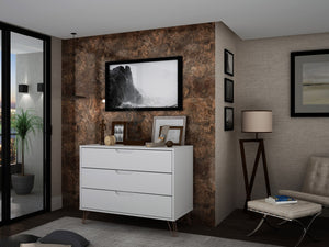 Manhattan Comfort Rockefeller Mid-century Modern Dresser With 3 Drawers In White - Stylish Storage For Your Bedroom White Mdf 103gmc1