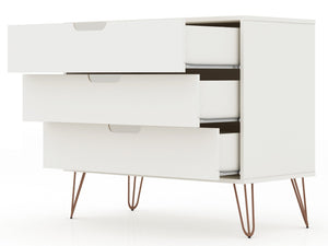 Manhattan Comfort Rockefeller Mid-century Modern Dresser With 3 Drawers In White - Stylish Storage For Your Bedroom White Mdf 103gmc1