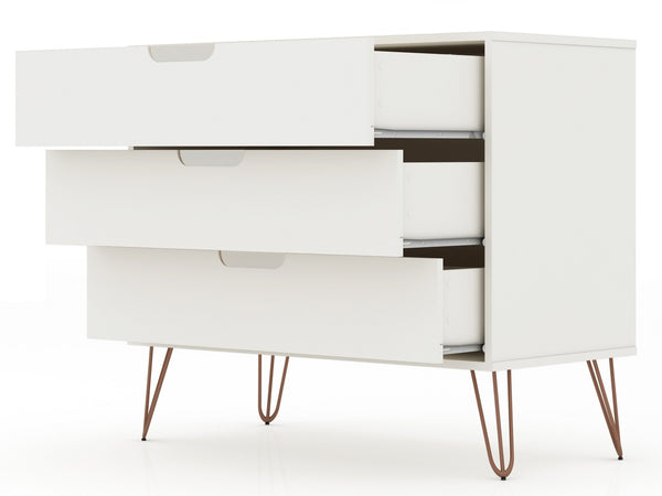 Manhattan Comfort Rockefeller Mid-century Modern Dresser With 3 Drawers In White - Stylish Storage For Your Bedroom White Mdf 103gmc1