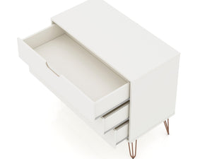 Manhattan Comfort Rockefeller Mid-century Modern Dresser With 3 Drawers In White - Stylish Storage For Your Bedroom White Mdf 103gmc1