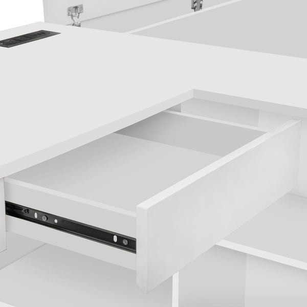 English Elm Full Size Wooden Platform Bed With Integrated Desk, 6 Drawers, Wardrobe & Modern Shelves, White Finish N820S00060K