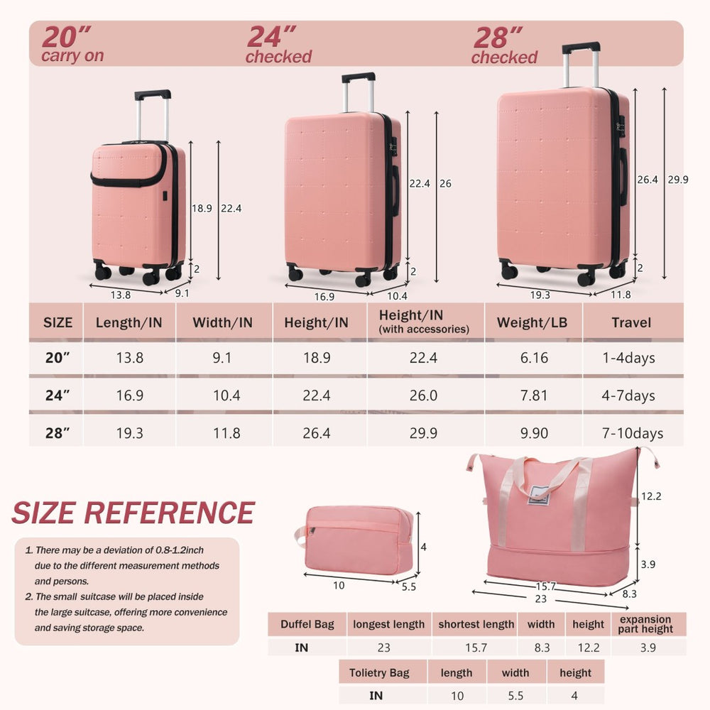 English Elm Luggage 5 Piece Hardside Abs Set with Front Access Carry on and Tsa Spinner Wheels Light Pink N732P391557U