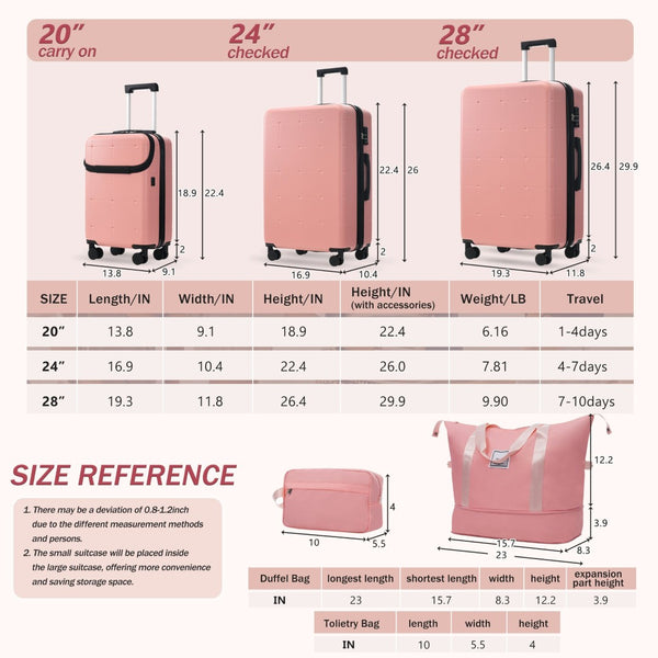 English Elm Luggage 5 Piece Hardside Abs Set with Front Access Carry on and Tsa Spinner Wheels Light Pink N732P391557U