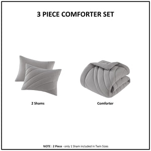 English Elm 3 Pcs King/Cal King Soft Gray Poly Jersey Comforter Set With Antimicrobial Treatment & Shams B035P319902