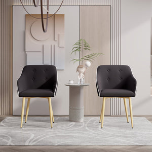 English Elm Dining Chairs Set of 2 Mid-Century Modern Upholstered Linen Side Chairs with Thick Foam Cushions, Wooden Legs and Armrests for Dining Room Comfort Black T3950P405211