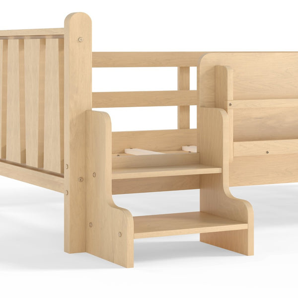 English Elm Twin Pine Floor Bed with Guardrails Built-in Bookcases and Stair Steps for Kids W1580P430184