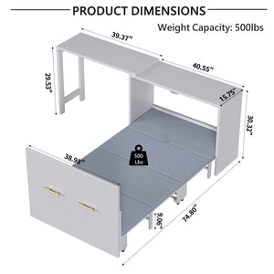 English Elm Twin Size Murphy Cabinet Bed With Adjustable Desk - Space-Saving Gray Chest Dresser For Guests N733P272603E-GIGA
