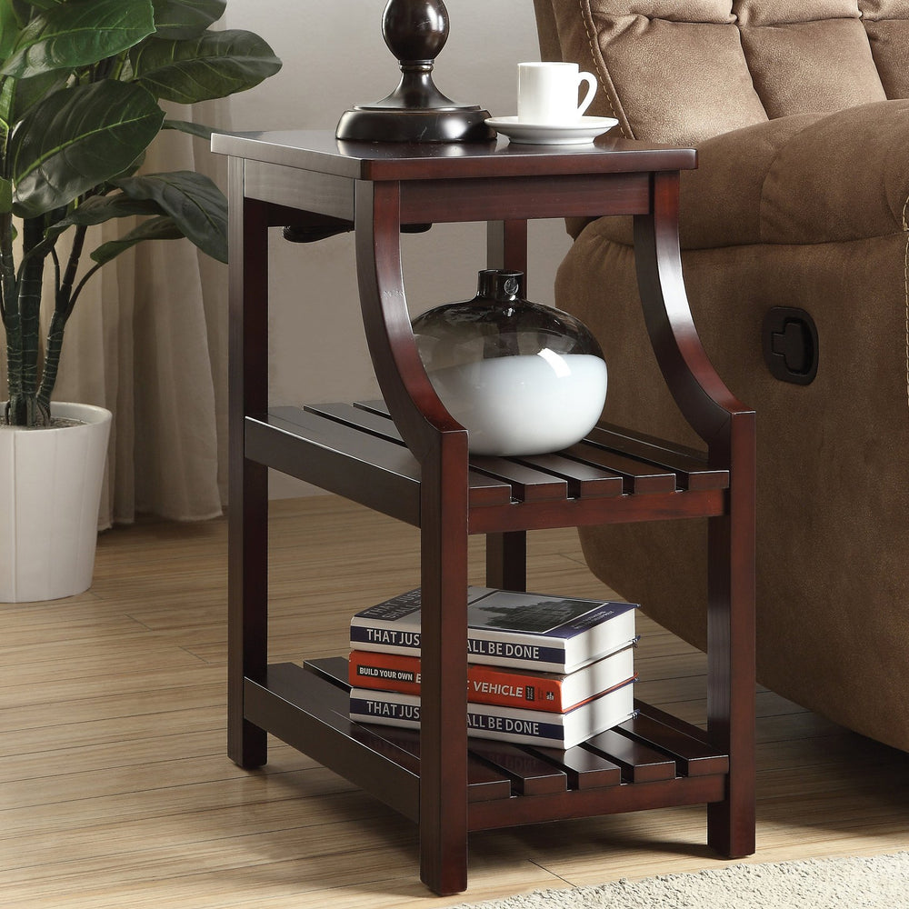 English Elm Espresso Modern Side Table with USB Power Dock, 2 USB Ports & Outlets, Slatted Shelves for Storage B062P186478