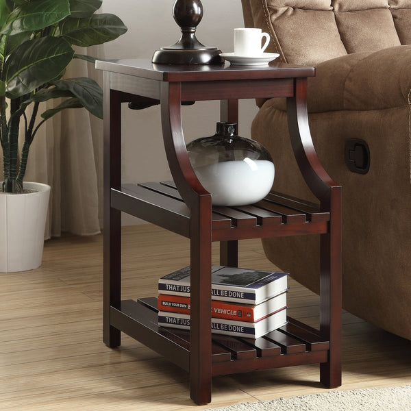 English Elm Espresso Modern Side Table with USB Power Dock, 2 USB Ports & Outlets, Slatted Shelves for Storage B062P186478