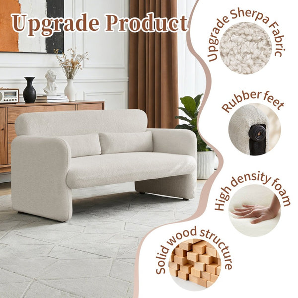 English Elm Best-selling Boucle Cloud Loveseat Velvet Upholstered 2 Seater with Lumbar Pillow Beige W1765P334058