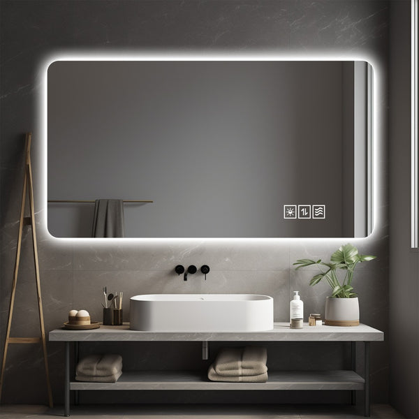 English Elm Wall Mounted Led Bathroom Mirror with Anti Fog Tri Color Lighting and Ip44 Protection W2071P465808