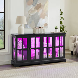 English Elm Led Antique Display Cabinet With Glass Doors, Adjustable Shelves & Remote-Controlled Lighting Features W2275P300145