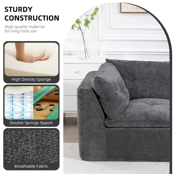 English Elm Modern Chenille Cloud Sectional with Ottoman Deep Sink Modular L Shaped Living Room Sofa Dark Grey W2379S00004