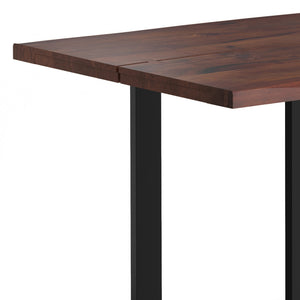 English Elm Fieldcrest Solid Acacia Dining Table with Live Edge Top and Black U-Shaped Iron Legs, 72" Walnut B136P203504