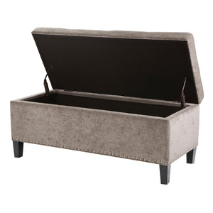 JLA Home Madison Park - Tufted Blue Storage Bench with Soft-Close Lift Top, Elegant Upholstered Seating and Noir Legs Taupe FPF18-0197