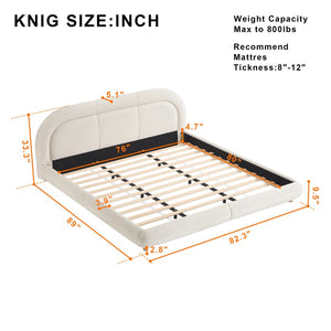 English Elm King Curved Velvet Upholstered Low Profile Platform Bed Sculpted Headboard Modern Beige W5632P452160