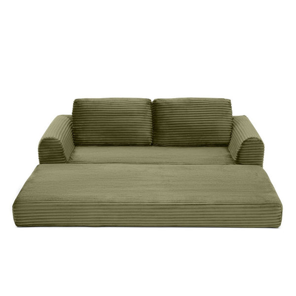 English Elm 2-in-1 Corduroy Futon Sofa Sleeper with Foam Fill and Modular Floor Profile Green W1117P417299