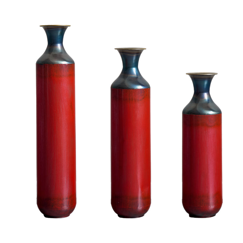 English Elm Floor Red Metal Vase Set 3-Piece Droplet Sculptures — Modern Glazed Tall Decorative Vases for Home W2796P371277