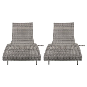 English Elm K&k Outdoor Wicker Reclining Chaise Set 2 Piece with Pull Out Tray Rolling Wheels Grey N707P395515E