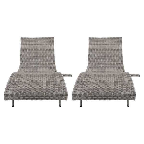 English Elm K&k Outdoor Wicker Reclining Chaise Set 2 Piece with Pull Out Tray Rolling Wheels Grey N707P395515E