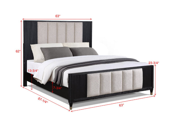 English Elm 1pc Upholstered Panel Queen Bed with Plush Padded Headboard, Sleek Finish, Metal Legs, Modern Flair Beige+White,Black 66 L x 42 W x 7.5 H B011S01386