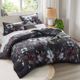 Madison Park Jolene Shabby Chic 3 Piece Cotton Printed Comforter Set MP10-8491 Dark Grey/Plum