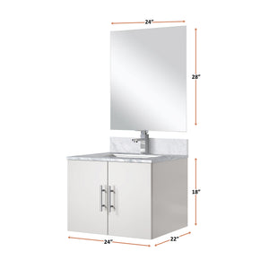 English Elm Glossy White Bathroom Vanity Set With Carrara Marble Top, Mirror, Faucet - Compact & Modern Design B2731S01301